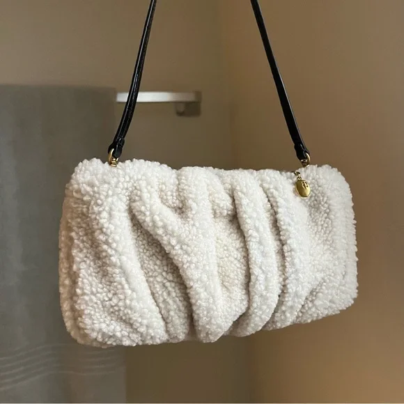 NWOT STAUD Bean Shearling Teddy Bear Cream Shoulder Convertible Bag Clutch Purse - Picture 6 of 12